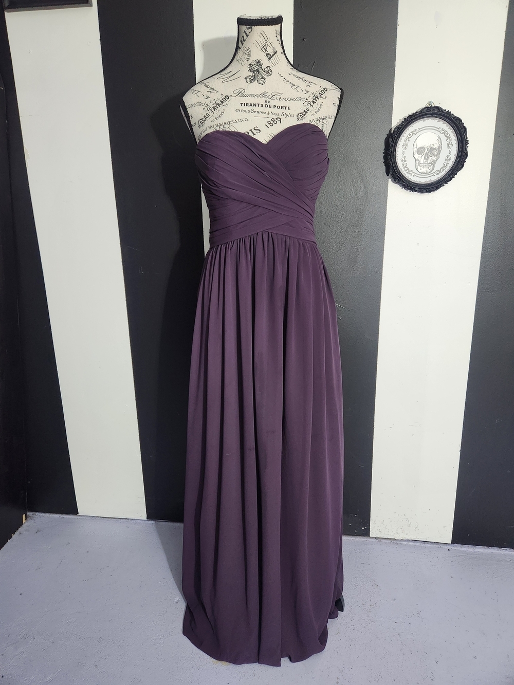 Bill Levkoff Strapless Ruched Maxi Dress in Plum